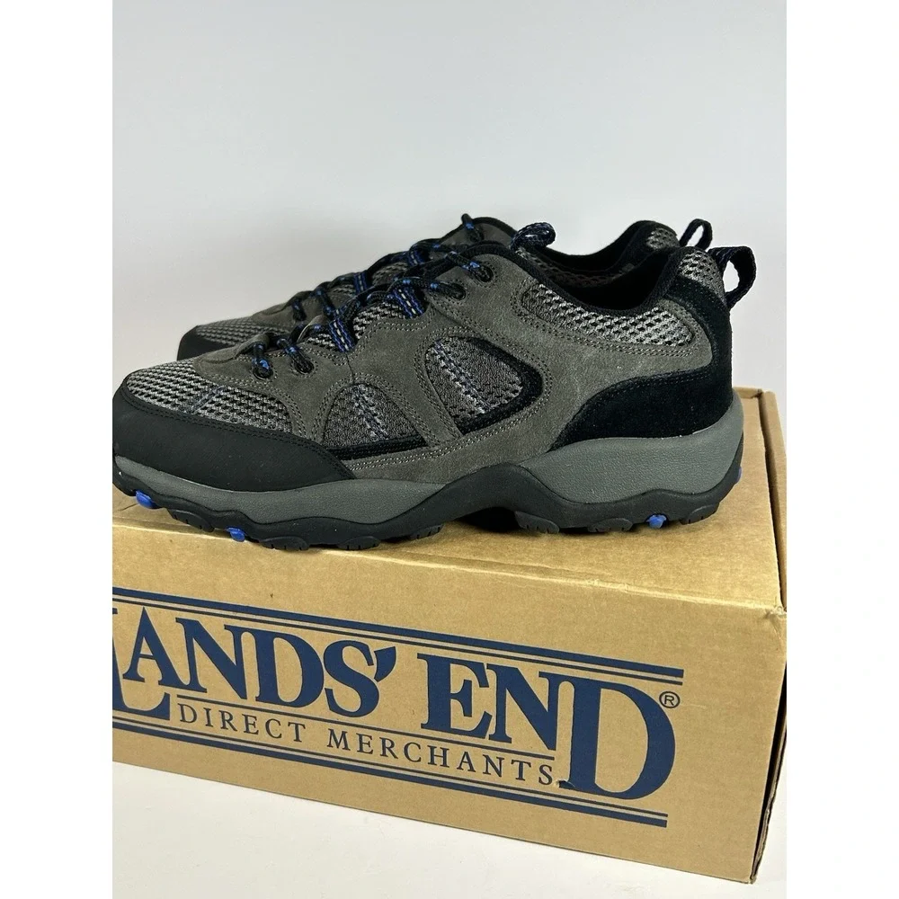 Lands End Mens Gray Suede Outdoor Lace Up Trail Hiking Shoes Size 10M #79770 NEW